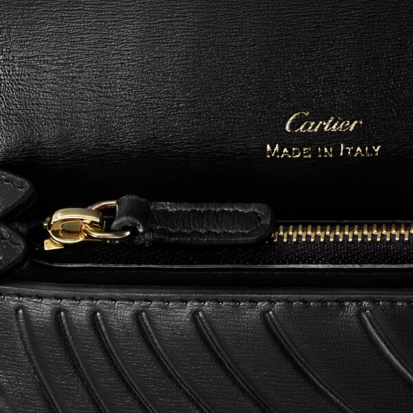 Mini wallet, Panthère de Cartier Black calfskin, embossed Cartier signature motif, golden finish
